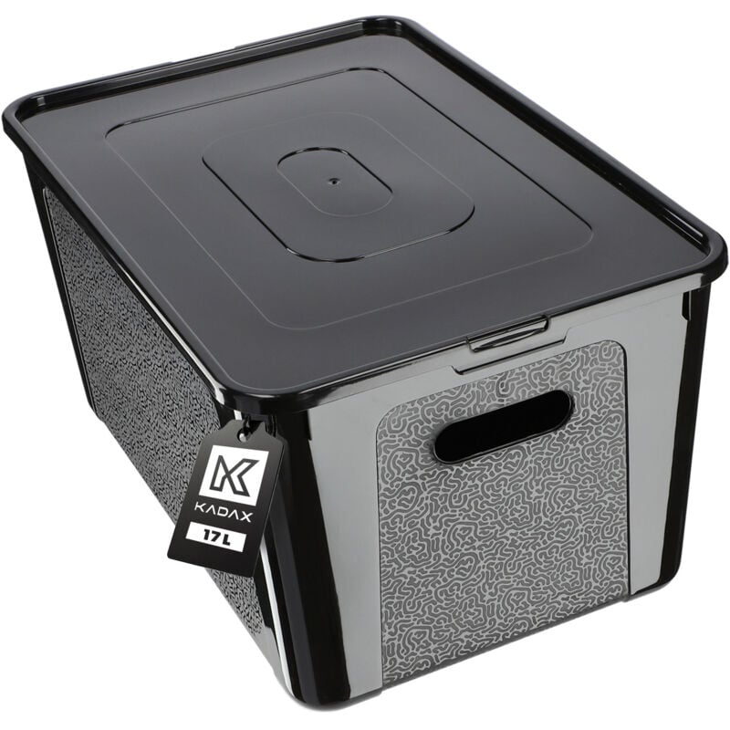 foto del prodotto scatola portaoggetti rettangolare con coperchio, scatola portaoggetti impilabile, plastica, scatola portaoggetti salvaspazio 17 l, nero - kadax