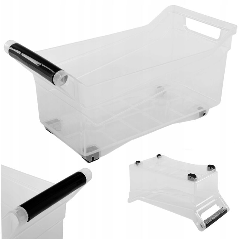 foto del prodotto scatola portaoggetti, scatola portaoggetti con ruote, contenitore in plastica con maniglie, scatola portaoggetti trasparente 10 l kadax