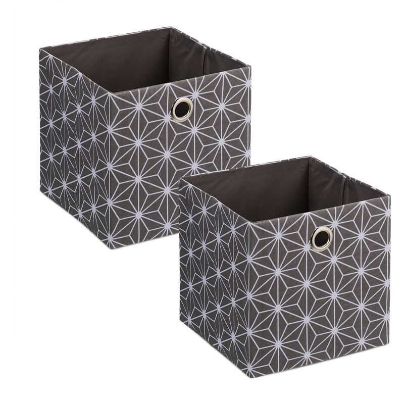 foto del prodotto scatola portaoggetti, set 2 box da scaffale 30,5 x 30 x 30 cm, portagiochi con maniglie, stoffa, grigio bianco relaxdays