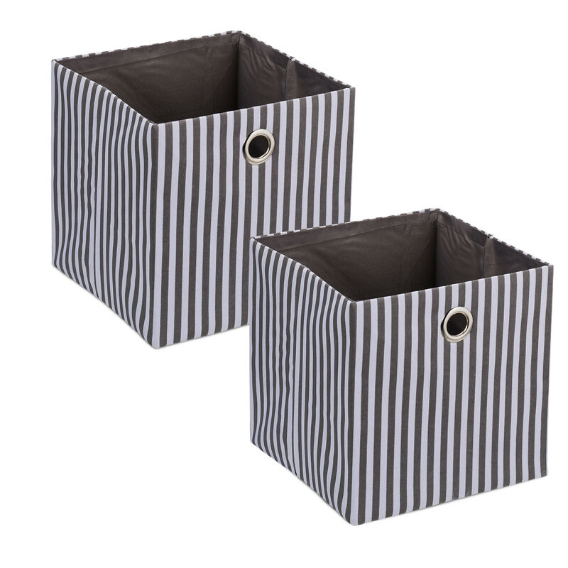 foto del prodotto scatola portaoggetti, set 2 box da scaffale 30,5 x 30 x 30 cm, portagiochi con maniglie, stoffa, grigio bianco relaxdays