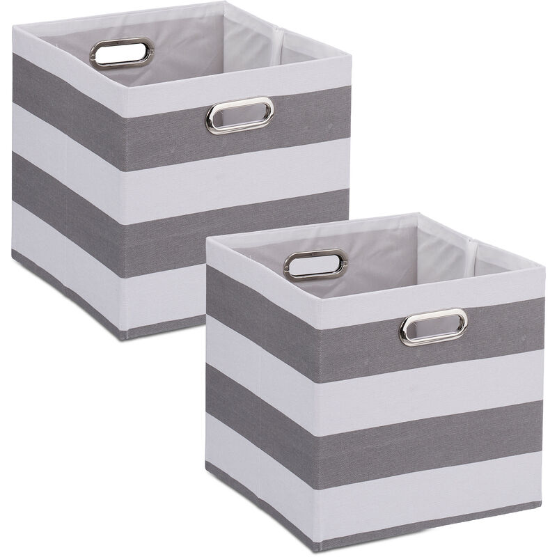 foto del prodotto scatola portaoggetti, set 2 box da scaffale, 30,5x30,5x30 cm, portagiochi con maniglie, stoffa, grigio bianco relaxdays