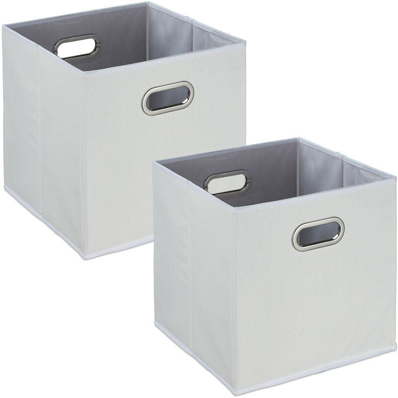 foto del prodotto scatola portaoggetti, set 2 box da scaffale, hlp 32 x 33 x 33 cm, portagiochi pieghevole, in lino, bianco relaxdays