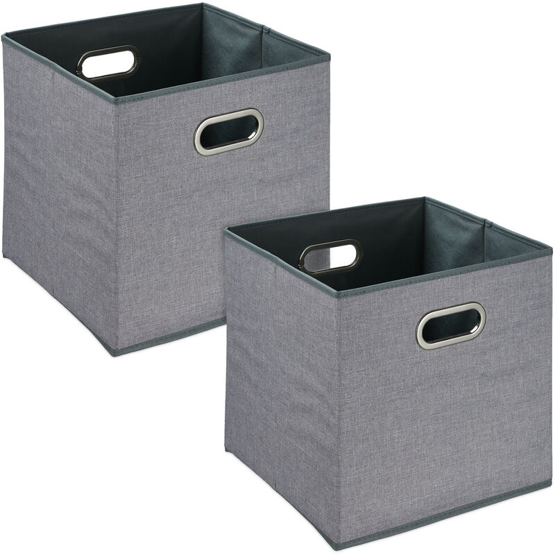 foto del prodotto scatola portaoggetti, set 2 box da scaffale, hlp 32 x 33 x 33 cm, portagiochi pieghevole, in lino, grigio relaxdays