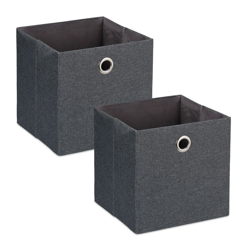 foto del prodotto scatola portaoggetti, set 2 box in stoffa da scaffale, cubo portagiochi hlp 30,5x30,5x30,5 cm, grigio scuro relaxdays