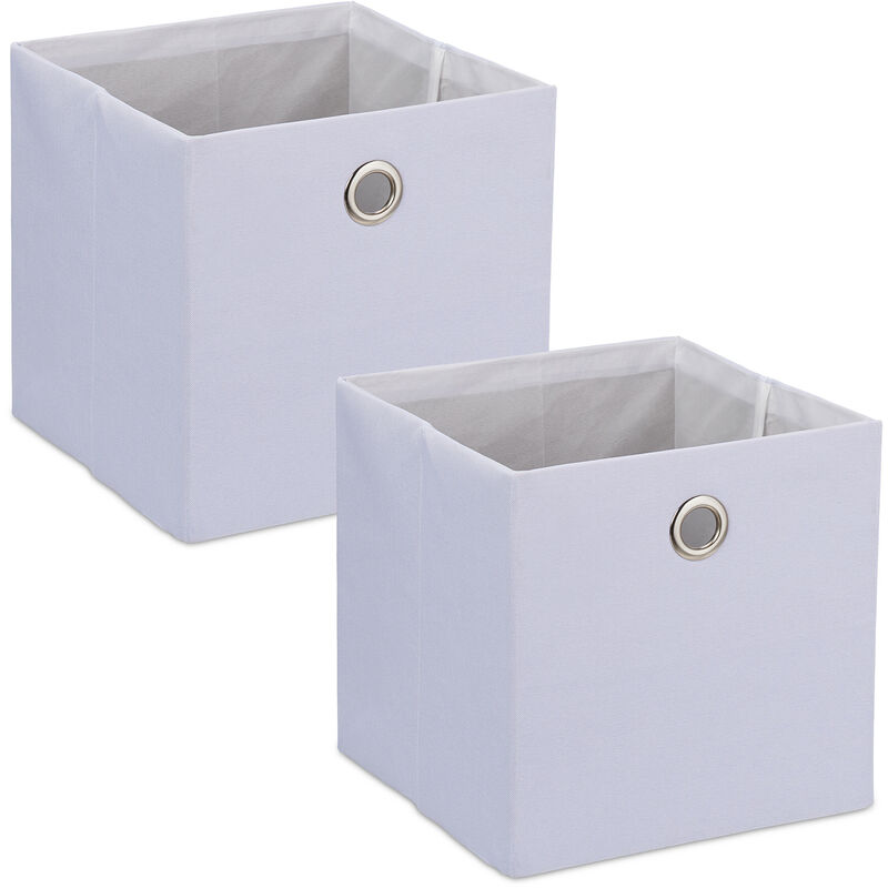 foto del prodotto scatola portaoggetti, set 2 box in stoffa da scaffale, cubo portagiochi hlp 30,5x30,5x30,5 cm, moderno, bianco relaxdays