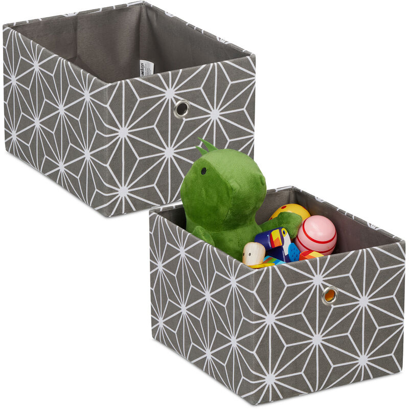 foto del prodotto scatola portaoggetti, set 2 box in stoffa da scaffale, portagiochi, 16x20x25 cm, no coperchio, grigio bianco relaxdays