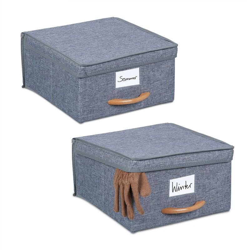 foto del prodotto scatola portaoggetti, set 2 box organizer portagiochi in stoffa, 12 l cad., con coperchio, pieghevole, grigio relaxdays
