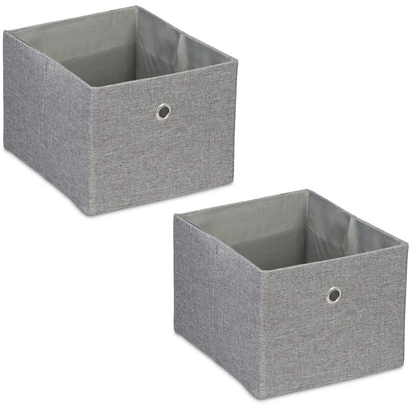 immagine 0 del prodotto scatola portaoggetti, set 2 portagiochi da scaffale, hlp 16x20,5x25 cm, box in stoffa giochi, libreria, grigio relaxdays