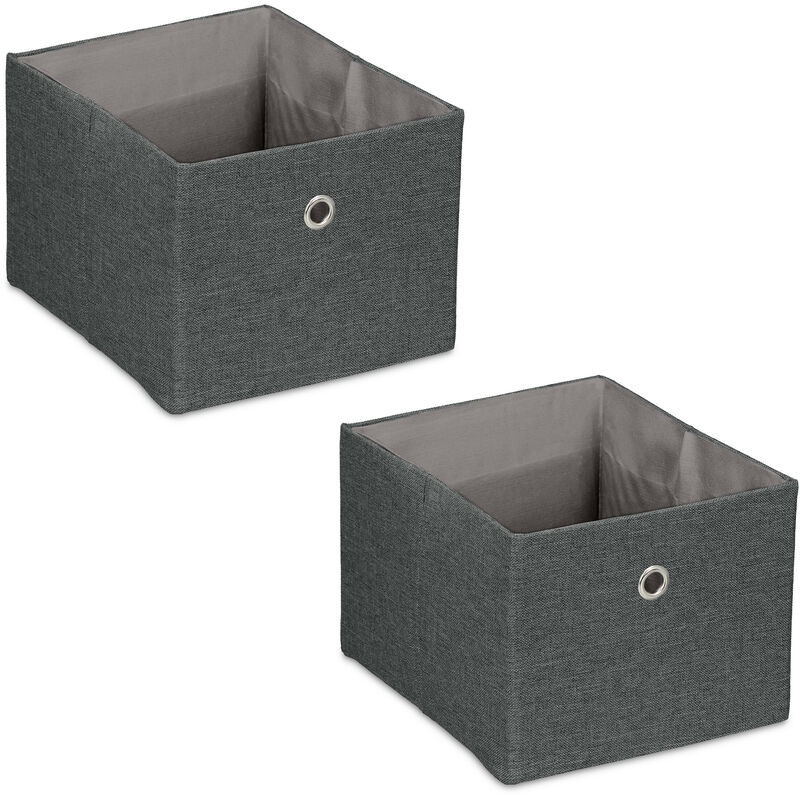 foto del prodotto scatola portaoggetti, set 2 portagiochi scaffale, 16x20,5x25 cm, box in stoffa giochi, libreria, grigio scuro relaxdays