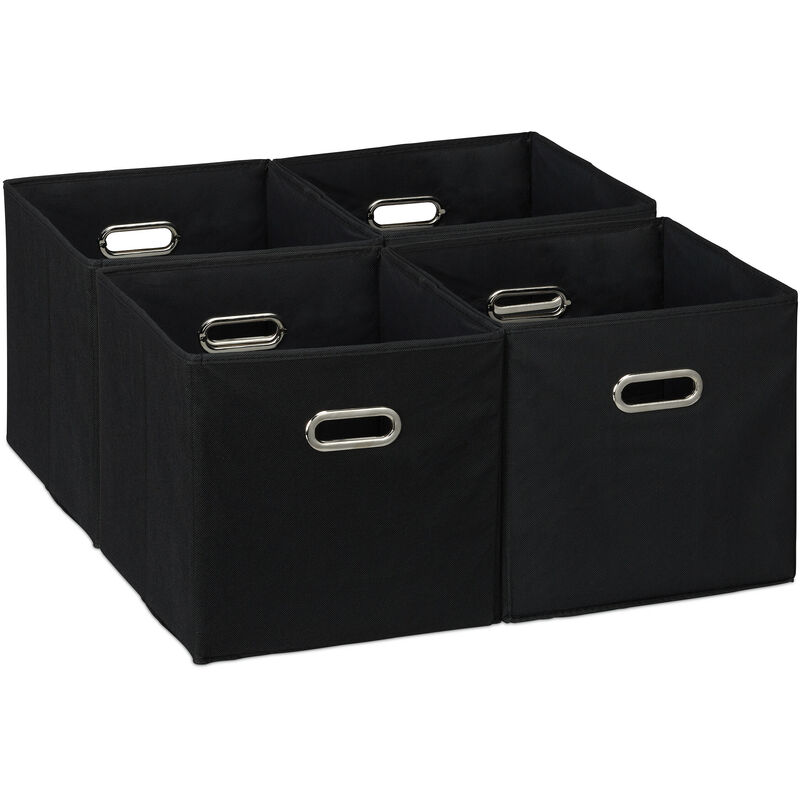 foto del prodotto scatola portaoggetti, set 4 box a cubo da scaffale hlp 30 x 30 x 30 cm, portagiochi pieghevole in stoffa, nero relaxdays