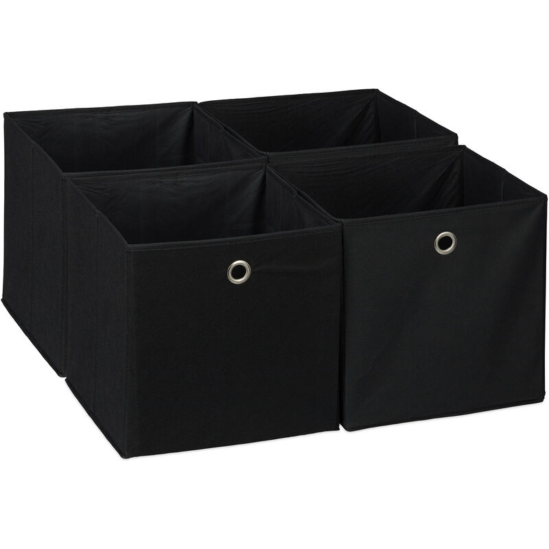 foto del prodotto scatola portaoggetti, set 4 box a cubo da scaffale, hlp 30 x 30 x 30 cm, portagiochi pieghevole, stoffa, nero relaxdays