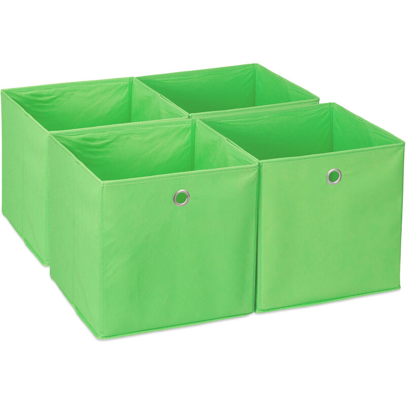 foto del prodotto scatola portaoggetti, set 4 box a cubo da scaffale, hlp 30 x 30 x 30 cm, portagiochi pieghevole, stoffa, verde relaxdays