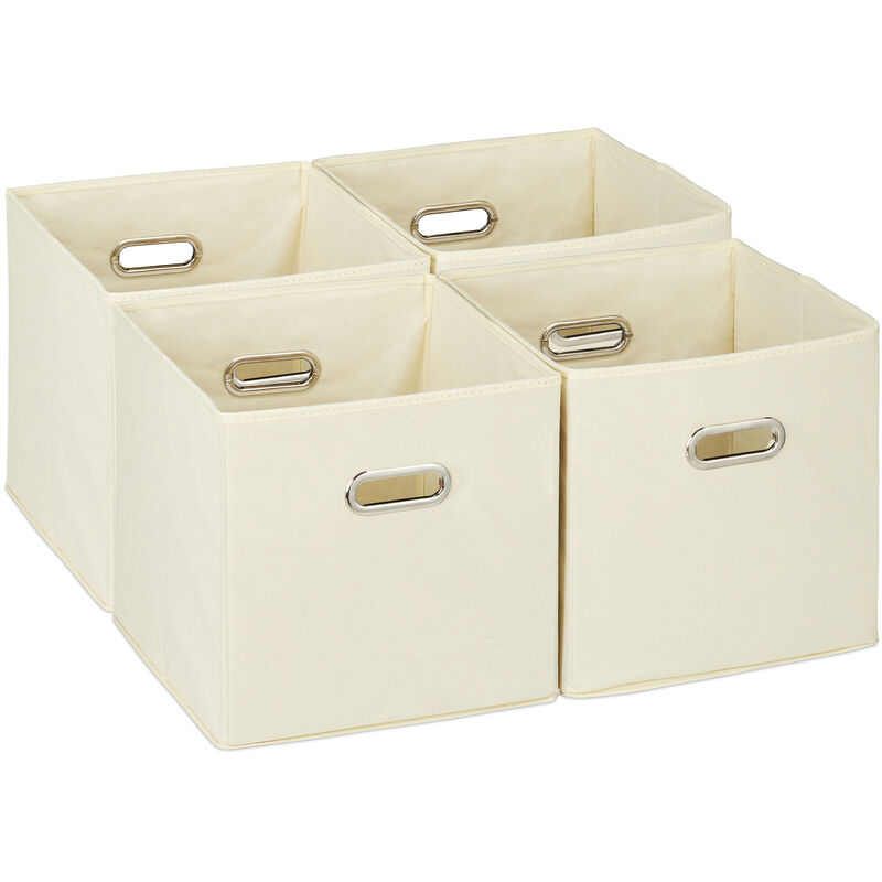 foto del prodotto scatola portaoggetti, set 4 box cubo da scaffale hlp 30 x 30 x 30 cm, portagiochi pieghevole in stoffa, beige relaxdays