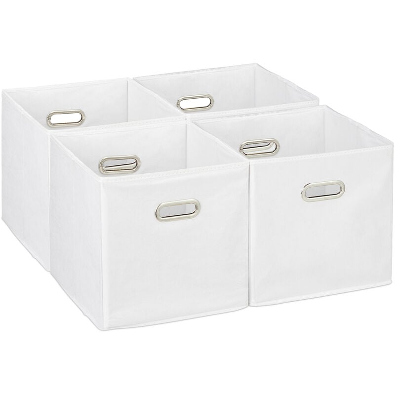 foto del prodotto scatola portaoggetti, set 4 box cubo da scaffale hlp 30 x 30 x 30 cm, portagiochi pieghevole in stoffa, bianco relaxdays