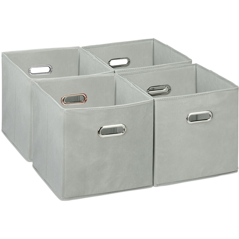 foto del prodotto scatola portaoggetti, set 4 box cubo da scaffale hlp 30 x 30 x 30 cm, portagiochi pieghevole in stoffa, grigio relaxdays