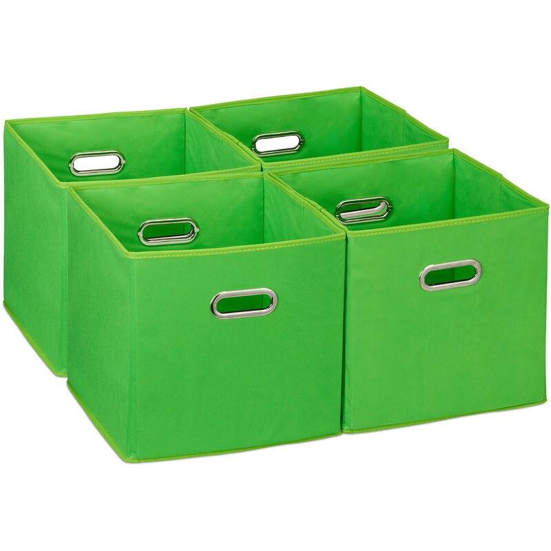 foto del prodotto scatola portaoggetti, set 4 box cubo da scaffale hlp 30 x 30 x 30 cm, portagiochi pieghevole in stoffa, verde relaxdays