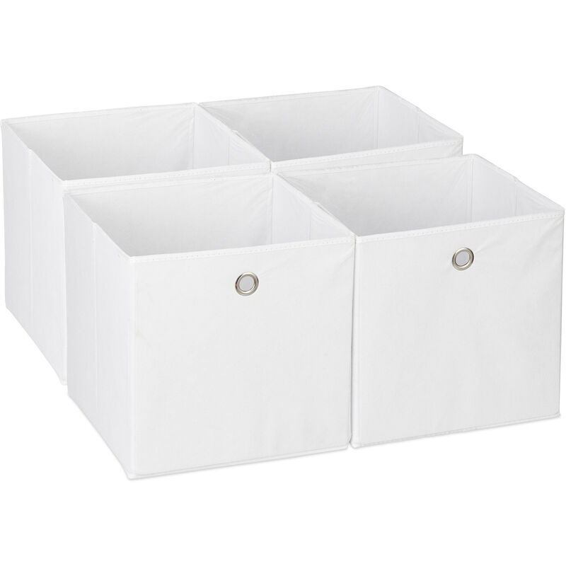 immagine 0 del prodotto scatola portaoggetti, set 4 box cubo da scaffale, hlp 30 x 30 x 30 cm, portagiochi pieghevole, stoffa, bianco relaxdays