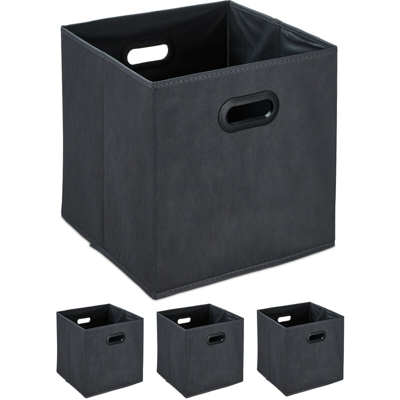foto del prodotto scatola portaoggetti, set 4 box da scaffale 32x33x33 cm, portagiochi pieghevole tessuto non tessuto, antracite relaxdays