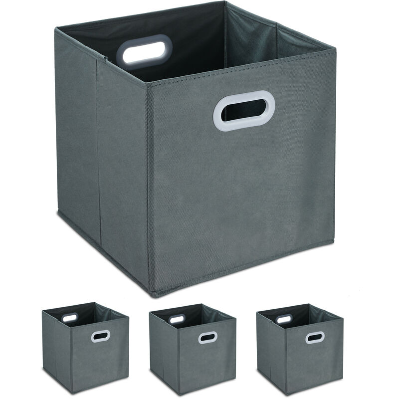 foto del prodotto scatola portaoggetti, set 4 box da scaffale, 32x33x33 cm, portagiochi pieghevole, tessuto non tessuto, grigio relaxdays