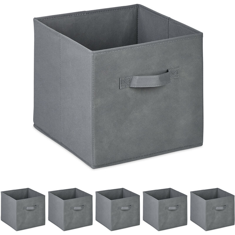 foto del prodotto scatola portaoggetti, set da 6 box da scaffale, 26,5x28x28cm, portagiochi pieghevole, tessuto, grigio chiaro relaxdays