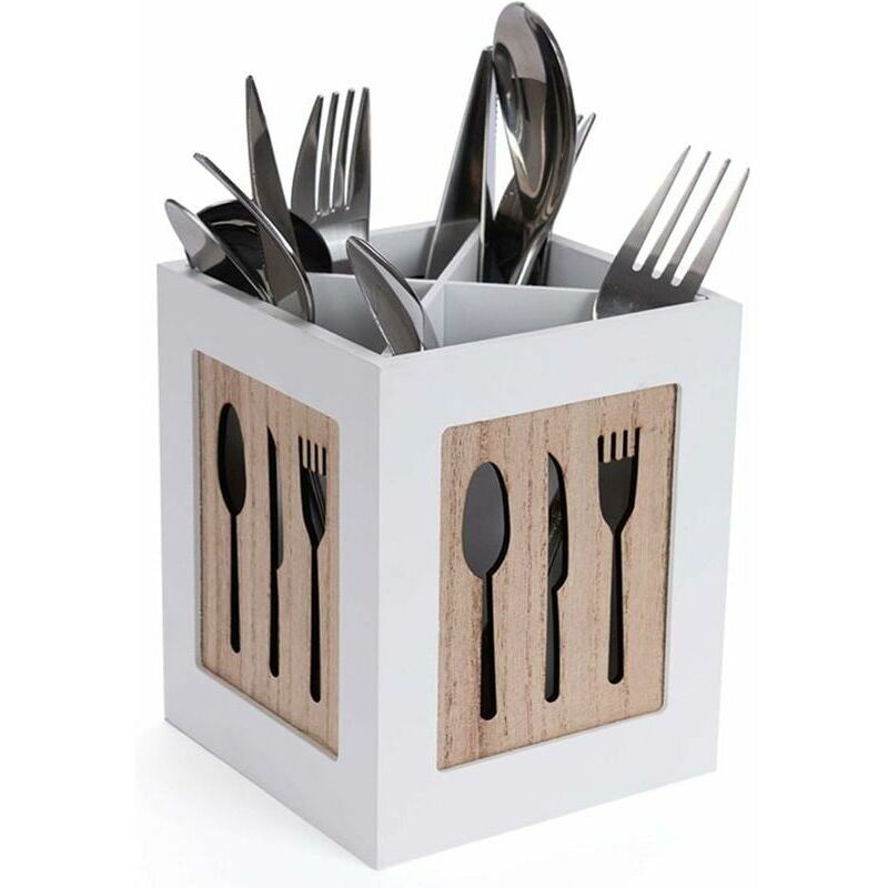 foto del prodotto scatola portaposate in legno cesto portaposate per cucchiaio, forchetta, coltello portaposate decorativo con motivo di posate per tavolo da