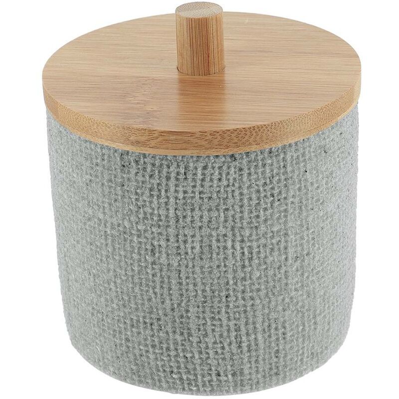 foto del prodotto scatola rotonda in poliresina di cotone con effetto rete e bamb grigio tendance