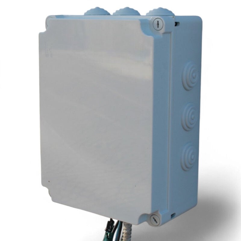 foto del prodotto scatola stagna ip65 con coperchio e passacavi in pvc resistenti agenti atmosferici e chimici protezione elettrica - 19x14x7 - 10 passacavi - ip65