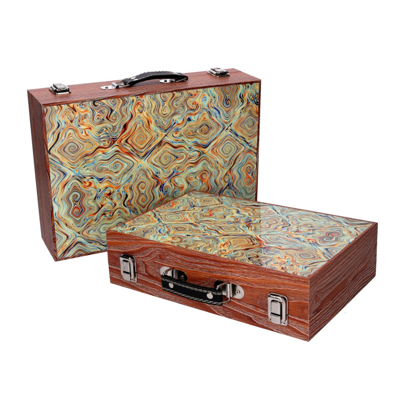 foto del prodotto scatola valigia legno 1 2 verde bordo marrone cm 34x9,3h24