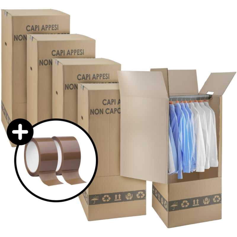 foto del prodotto scatole cartone porta abiti con barra appendiabiti 50x50 cm h 120 cm scatoloni per trasloco armadio 5 pezzi 2 nastri adesivi omaggio