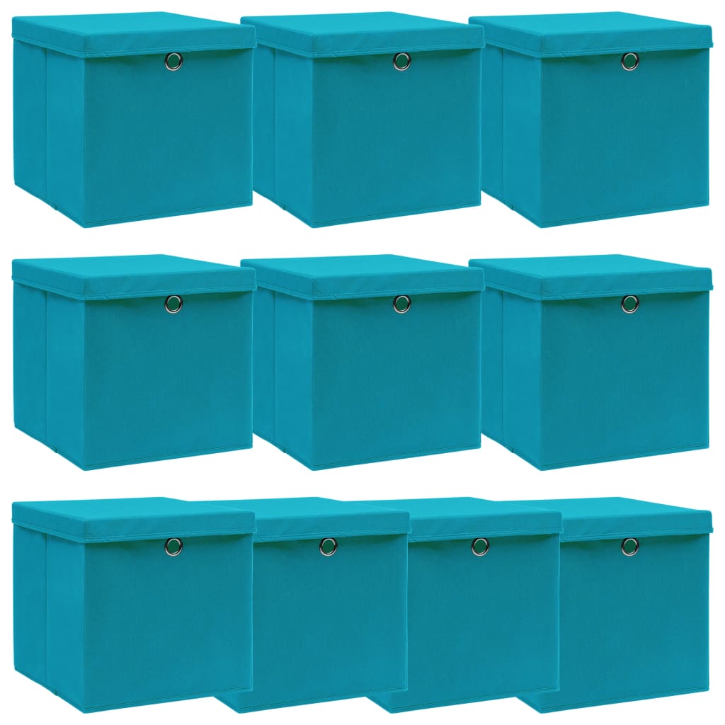 foto del prodotto scatole con coperchi 10 pz blu baby 32x32x32 cm in tessuto cod mxl 70060