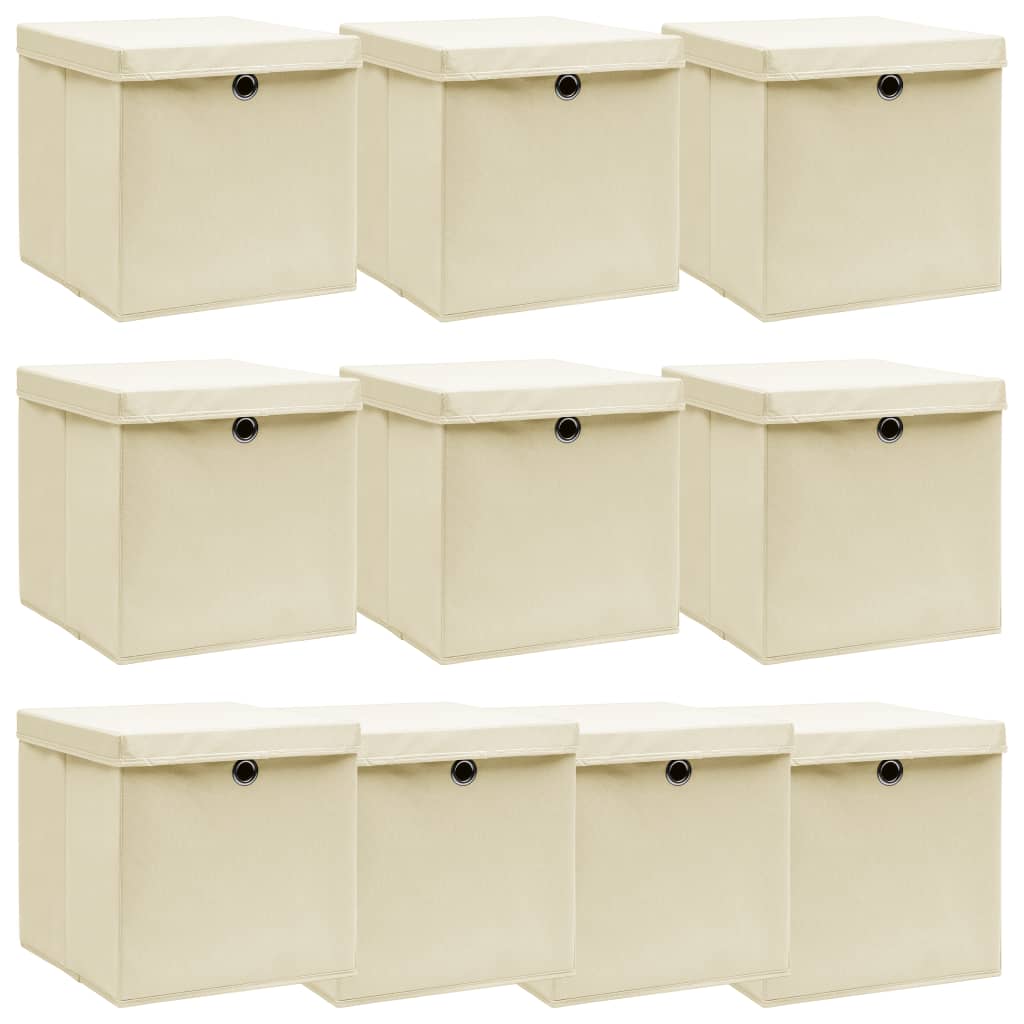 foto del prodotto scatole con coperchi 10 pz crema 32x32x32 cm in tessuto cod mxl 47626