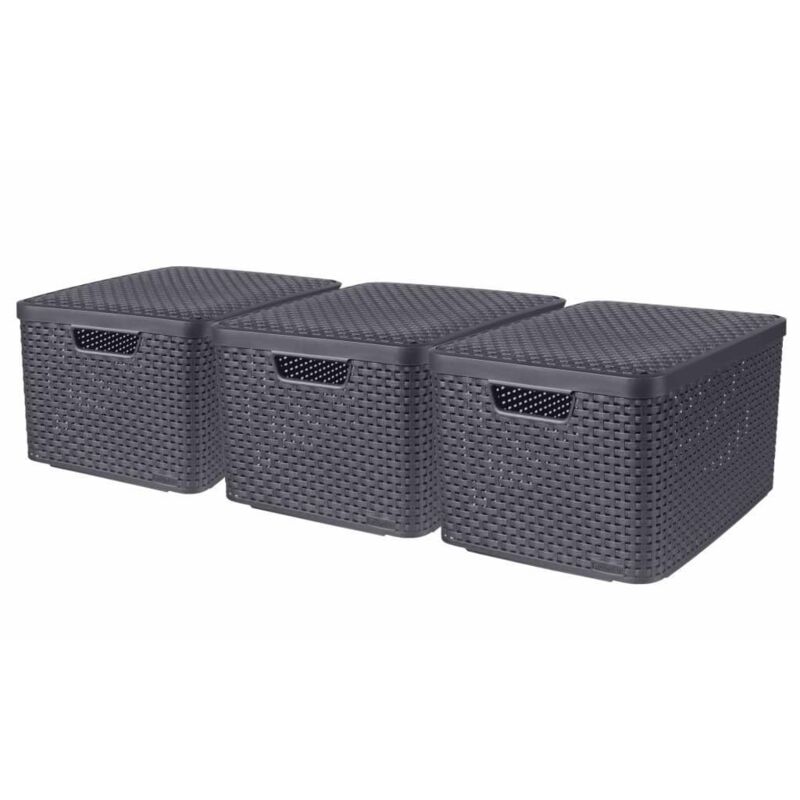 foto del prodotto scatole con coperchio style 3 pz misura l antracite curver