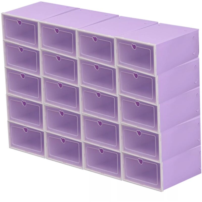 foto del prodotto scatole per scarpe, confezione da 20, scarpe, per scarpe da ginnastica e tacchi, impilabili e pieghevoli, trasparenti per organizer viola 