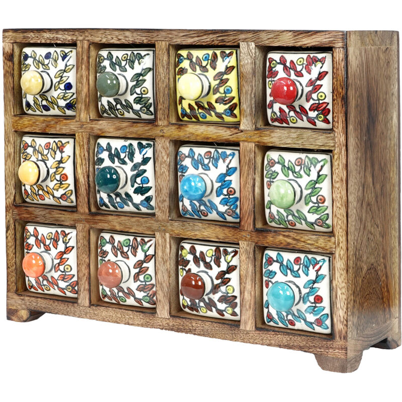 foto del prodotto scatole per spezie con 12 cassetti e portagioie portaspezie rettangolare marrone - 23x30x11 cm - signes grimalt