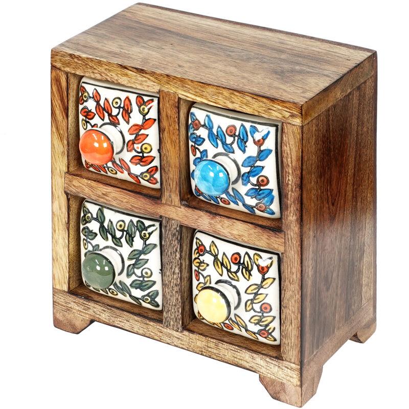 foto del prodotto scatole per spezie con 4 cassetti e portagioie portaspezie quadrato marrone - 16x16x11 cm - signes grimalt