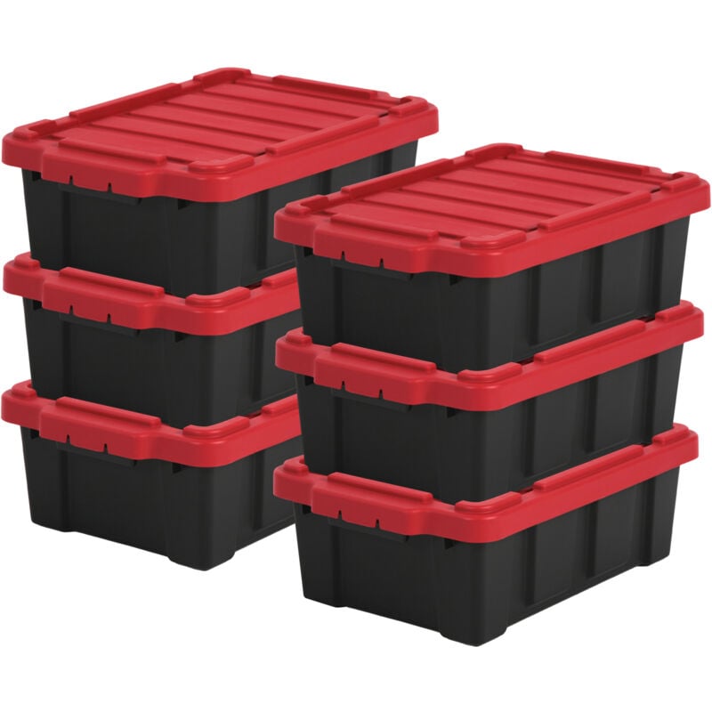 foto del prodotto scatole pieghevoli, 12.5l, set di 6, rosso, compact, solido, impilabile, per garage, scaffali, scatola organizer, plastica, contenitore, ddskt 130