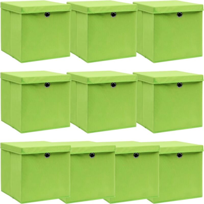 foto del prodotto scatole portaoggetti con coperchi 10pz verdi 32x32x32cm tessuto vidaxl