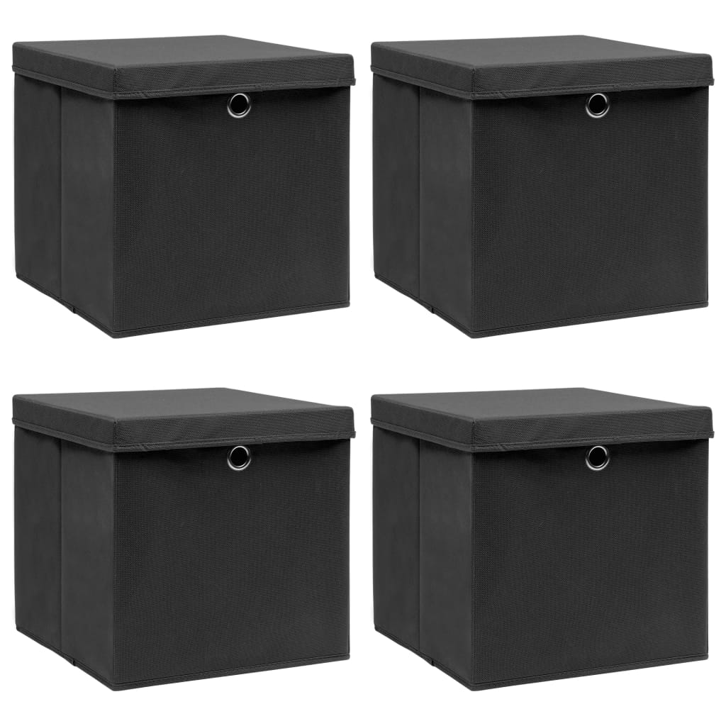 foto del prodotto scatole portaoggetti con coperchi 4pz neri 32x32x32 cm tessuto vidaxl