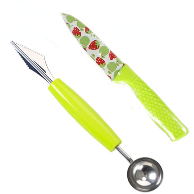 foto del prodotto scavino per frutta doppia testa con coltello utensile per decorare scavare frutta e verdura crea palline di melone