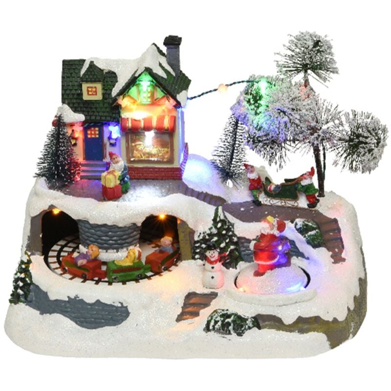 foto del prodotto scena animata a led casa con veicoli che si muovono decorazione da 23.5 cm carrozza