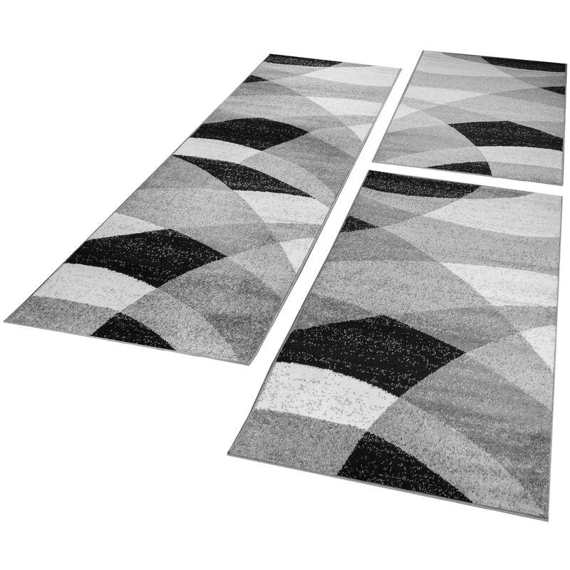 foto del prodotto scendiletto passatoia tappeto geometrico m lange grigio bianco nero set di tappeti 3 pezzi 2 pezzi 80x150 1 pezzo 80x250 paco home