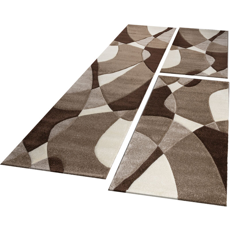 foto del prodotto scendiletto passatoia tappeto pelo corto geometrico marrone beige set di tappeti 3 pezzi 2 pezzi 60x110 1 pezzo 80x300 paco home