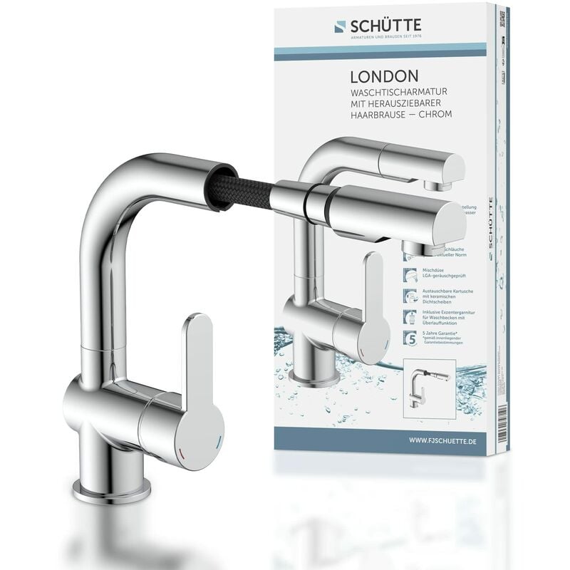 foto del prodotto sch tte 79710 rubinetto da bagno doccetta estraibile, ideale per lavare i capelli, miscelatore monocomando con scarico, finitura cromata