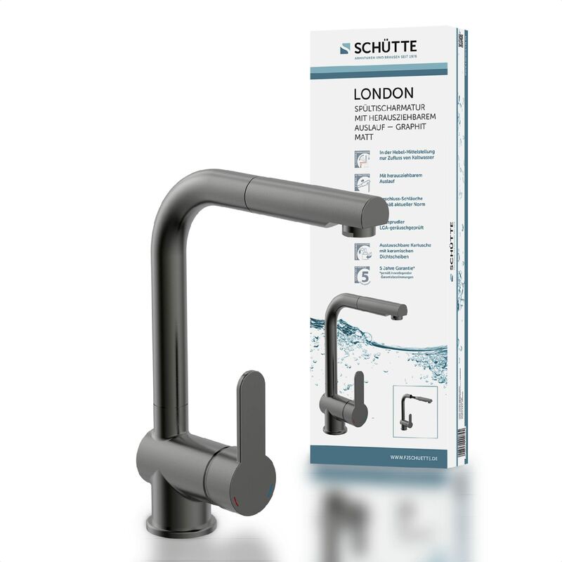foto del prodotto sch tte 79720 doccetta estraibile, rubinetto da cucina con funzione di risparmio energetico, miscelatore monocomando, colore grafite opaco