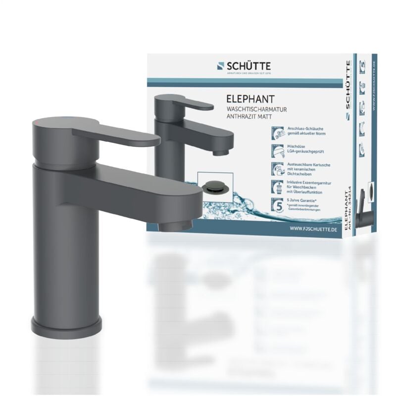 foto del prodotto sch tte elephant 34214 rubinetto per lavabo, elegante miscelatore con valvola di scarico per bagno, rubinetto da bagno con eccentrico pop up,