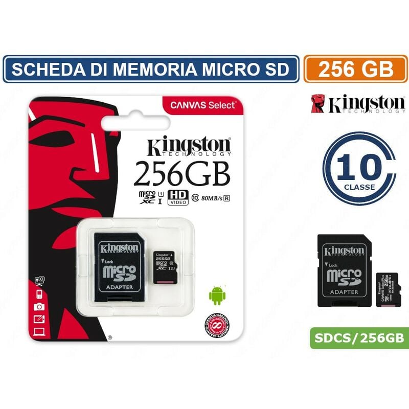 foto del prodotto scheda di memoria kingston memory card micro sd uhs i classe 10 80mb s 256gb