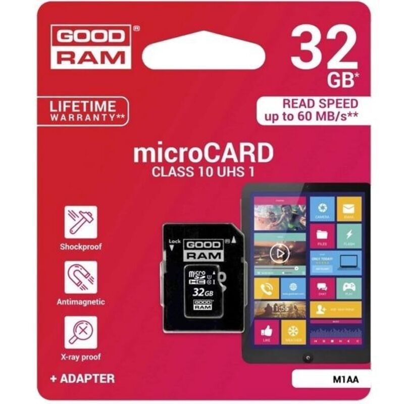 foto del prodotto scheda goodram microsdhc 32gb m1aa lettura veloce, protezione solida