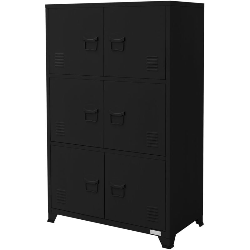 foto del prodotto schedario da ufficio 75x40x120,5 cm nero acciaio mobile a 4 gambe armadietto in metallo 6 ante 3 scomparti interni armadio industriale portadocumenti
