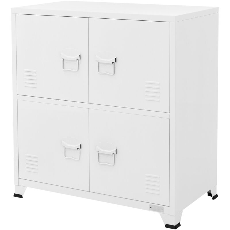 foto del prodotto schedario da ufficio 75x40x80,5 cm bianco acciaio mobile a 4 gambe armadietto in metallo 4 ante 2 scomparti interni armadio industriale