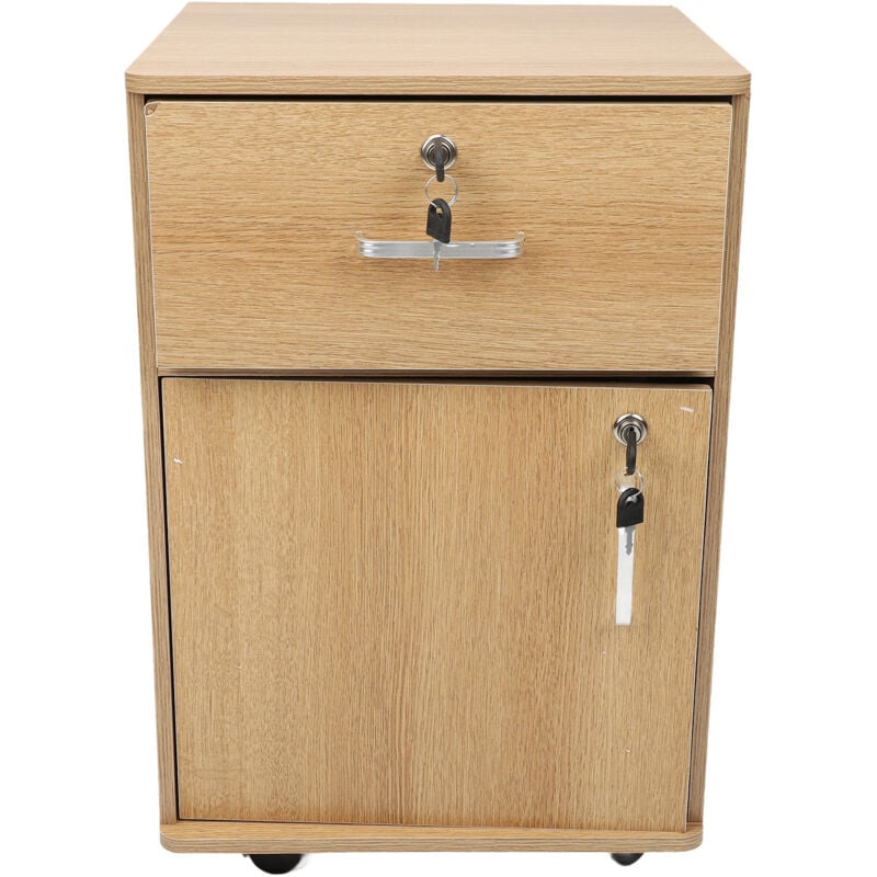 foto del prodotto schedario mobile con cassetti multipli, robusto sotto la scrivania, con rotelle e serrature, per casa e ufficio, colore rovere - eosnow